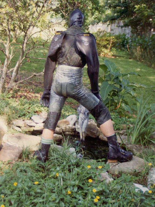 Amber Latex Girdle over Aviator's suit