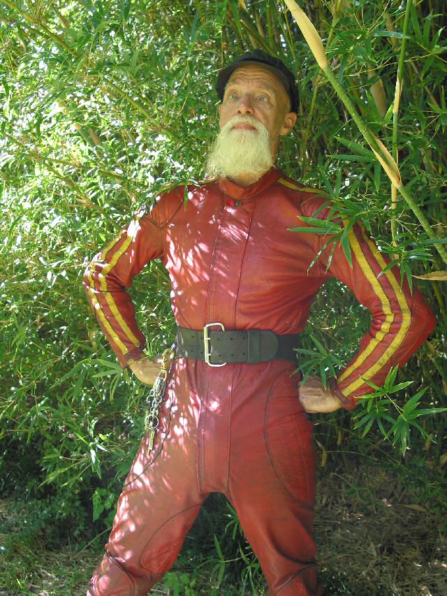 Red, Yellow and Green Lewis Leathers Pose
