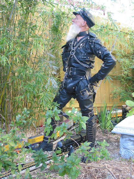 Leather Harold Straddles the Trains