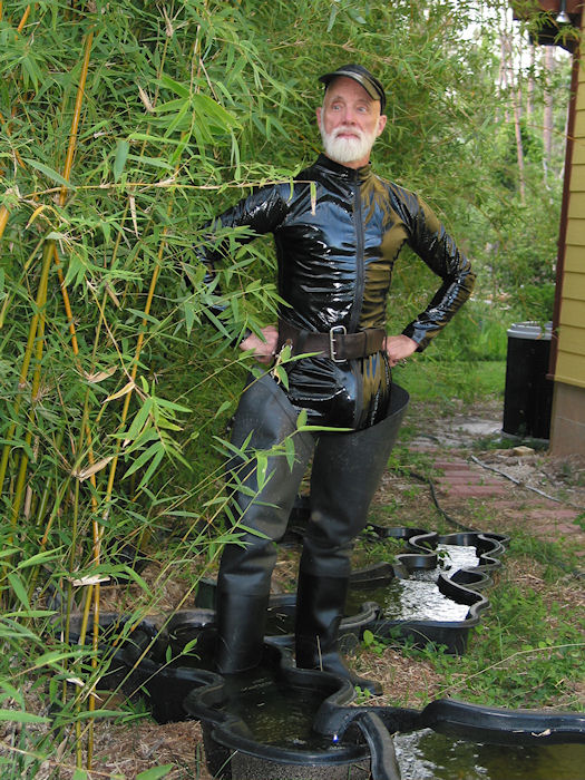 Pleather Suit and unlined rubber waders